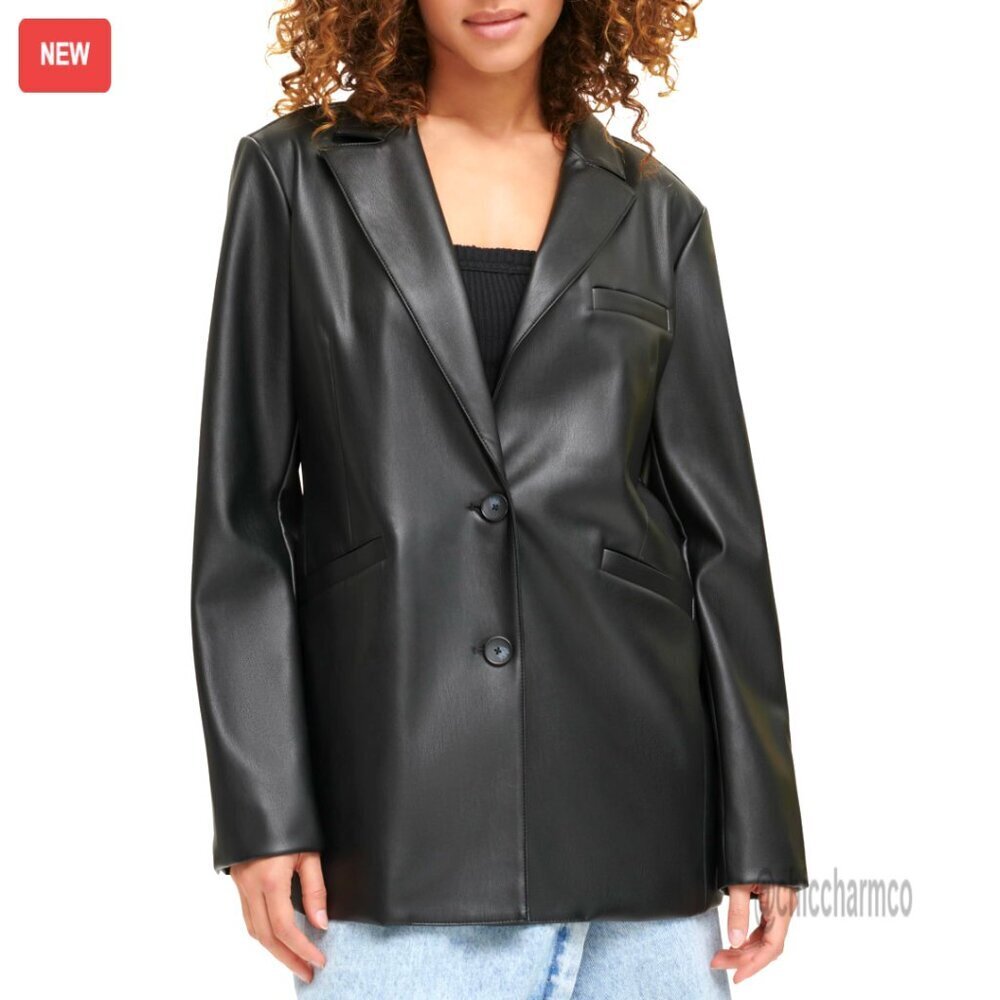 Faux Leather Blazer Single Breasted Chic Minimal Elegant Workwear